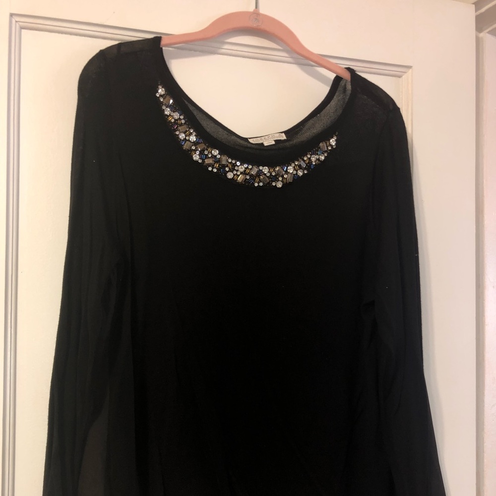 Black sweater with jeweled  front neckline